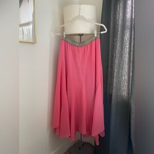 Anthropologie coral pink midi skirt with embroidered band (size M)